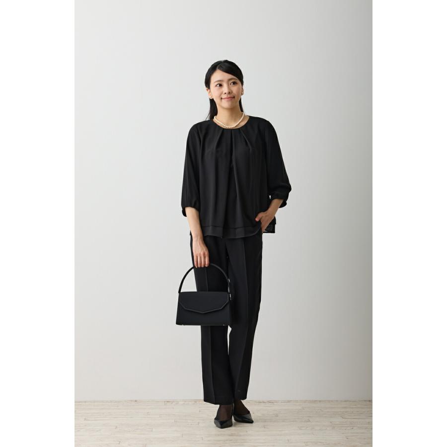 洗える パンツスーツ ブラウス 3点セット 喪服 ブラックフォーマル