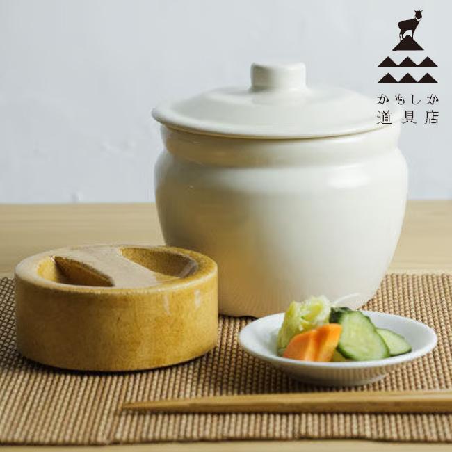 漬物石　陶芸 かもしか道具店 浅漬けの壺 重石付き 萬古焼 漬け物つぼ 浅漬けつぼ