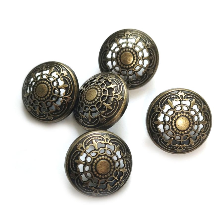BT-925【メタルボタン】【合金製】【20mm】金古美 透かし コンチョ風