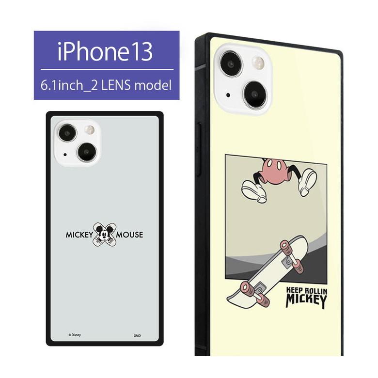 iPhone13 ケース ディズニー ガラス スクエア ミッキー 携帯ケース アイフォン13 ケース  iphoneケース アイホン13ケース dn-913 | 