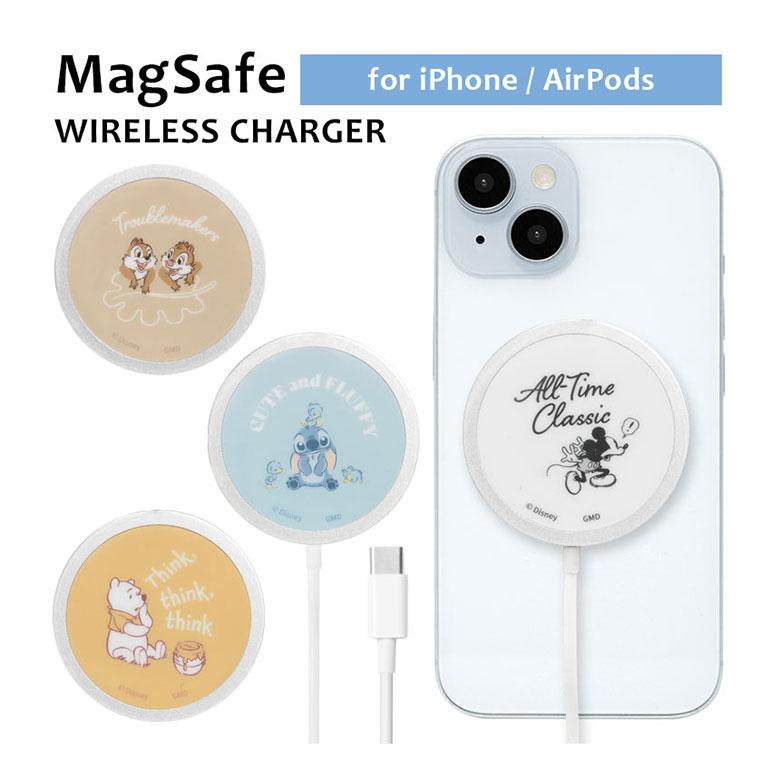 ワイヤレス充電器 iPhone Type-C MagSafe対応 ディズニーキャラクター Qi対応 かわいい スリム マグセーフ iPhone15 iPhone14 iPhone13 キャラクター | 