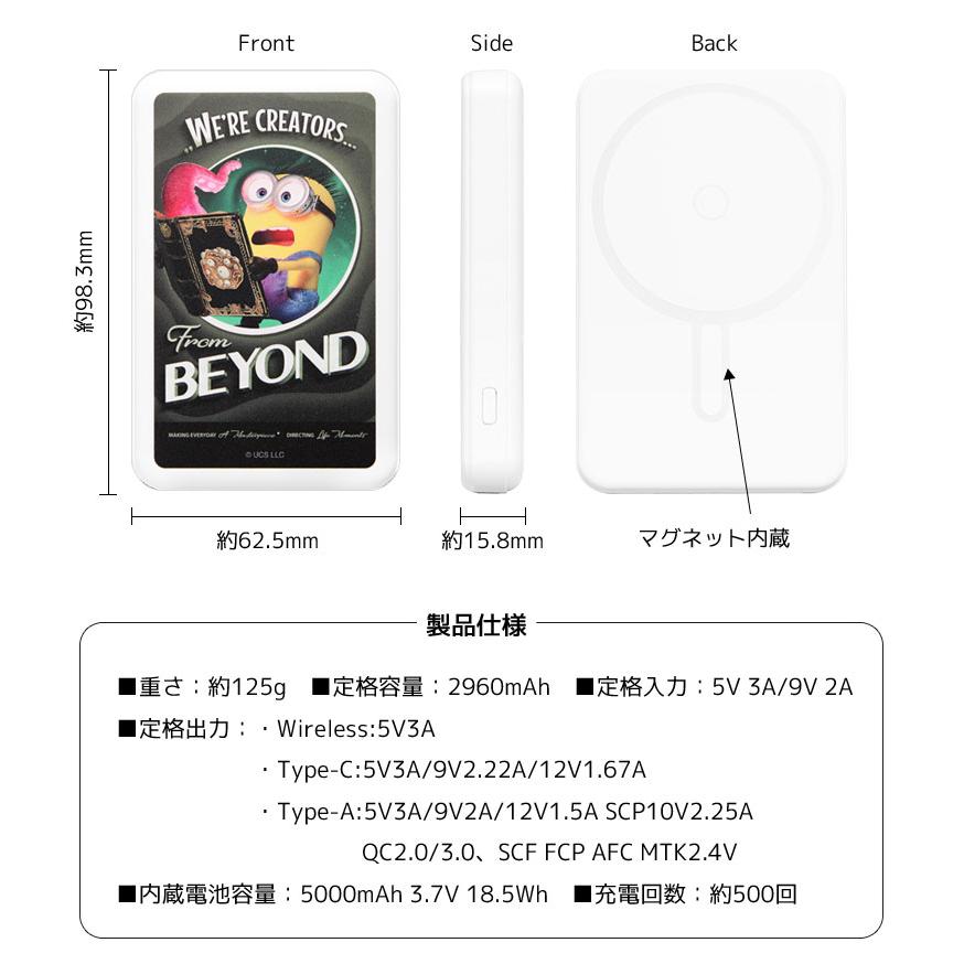 MagSafe対応 モバイルバッテリー 5000mAh ミニオンズ＆モンスターズ ワイヤレス充電 ケーブル充電両対応 ジェームズ＆グーミー ヘンリー mini-559 |  | 05