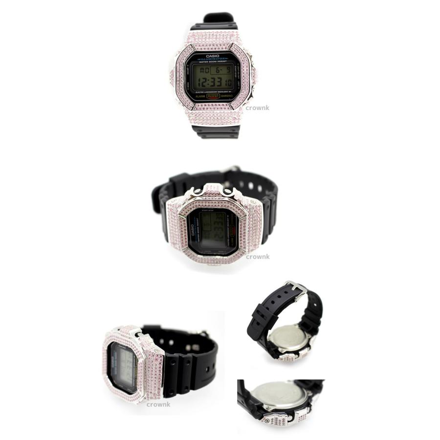 G-SHOCK CUSTOM ジーショック カスタム 腕時計 DW-5600 DW5600E-1 カスタムベゼル  スワロフスキーピンクキュービックジルコニア CROWNCROWN dw5600-008