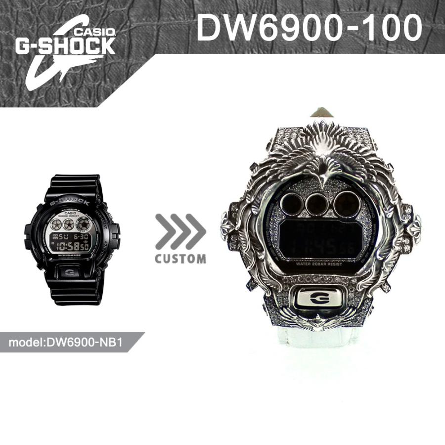 G-SHOCK CUSTOM ジーショック カスタム 腕時計 DW-6900 DW6900NB-1 イーグル フェザー インディアン  クロコダイル革ベルト CROWNCROWN DW6900-100