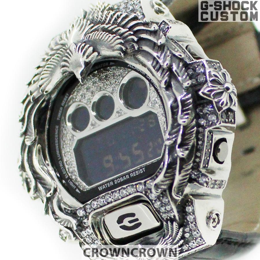 G-SHOCK CUSTOM ジーショック カスタム 腕時計 DW-6900 DW6900NB-1 イーグル フェザー インディアン クロコダイル革ベルト CROWNCROWN DW6900-101｜monopark