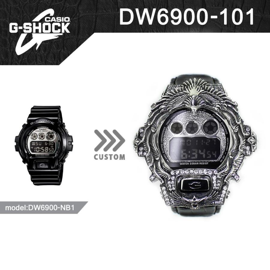 G-SHOCK CUSTOM ジーショック カスタム 腕時計 DW-6900 DW6900NB-1 イーグル フェザー インディアン クロコダイル革ベルト CROWNCROWN DW6900-101｜monopark｜02