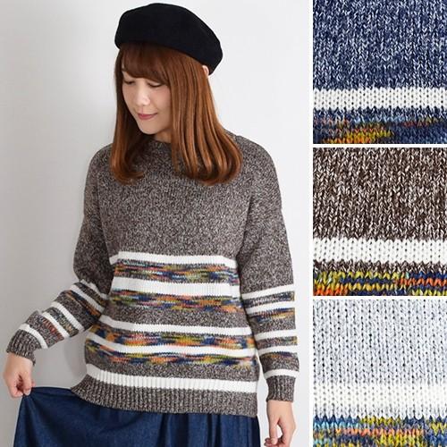 ニット 長袖 裾ボーダー カラフルミックスニット 秋冬コーデ レディース 5al0094 Monopool 通販 Yahoo ショッピング