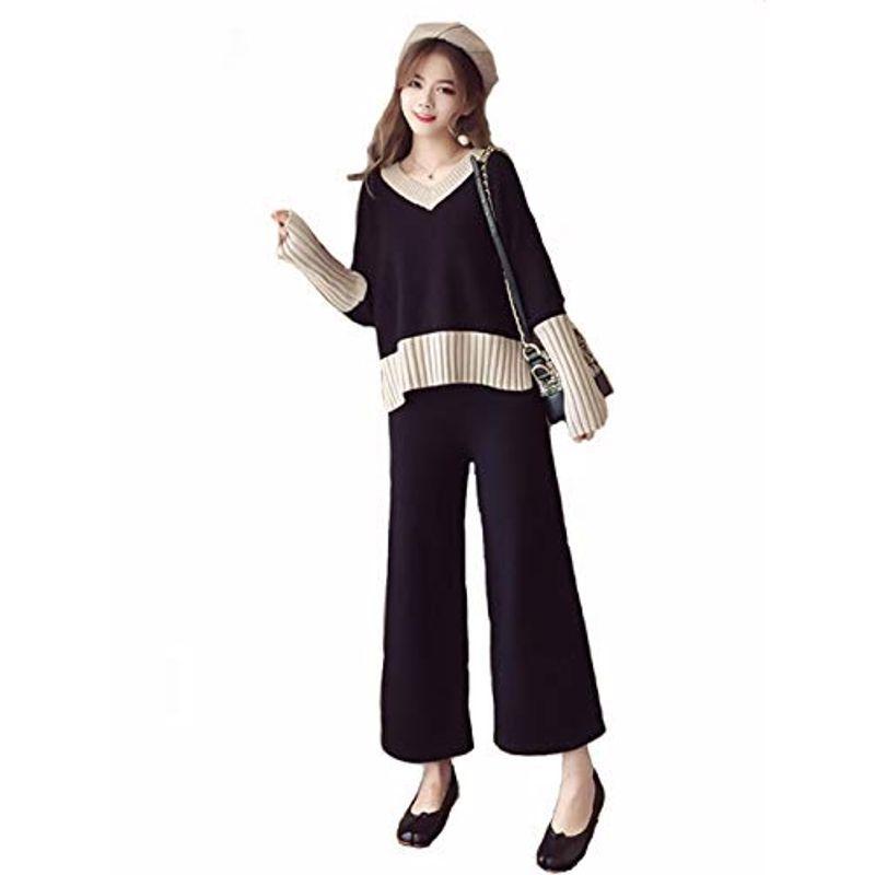 Carlie Kloss Vネック ニット ワイドパンツ レディース セットアップ パンツスーツ 同窓会 服装 ツーピース フォーマル 上下 期間限定お試し価格