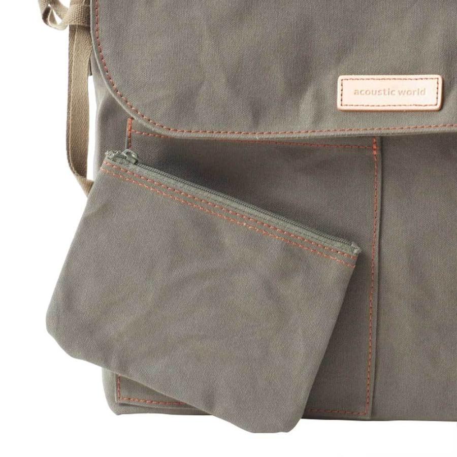 acoustic world アコースティック・ワールド stitch ステッチ フラップ ショルダーバッグ 日本製 本革 帆布 グレー aw01904-GY acoustic world（アコースティックワールド） stitch ステッチ