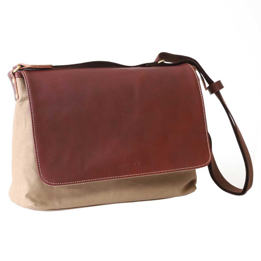 【ポイント10倍】acoustic world アコースティック・ワールド FRANK フランク フラップ ショルダーバッグ 横型 日本製 本革 帆布 ブラウン aw00203-BR acoustic world（アコースティックワールド） 【ポイント10倍