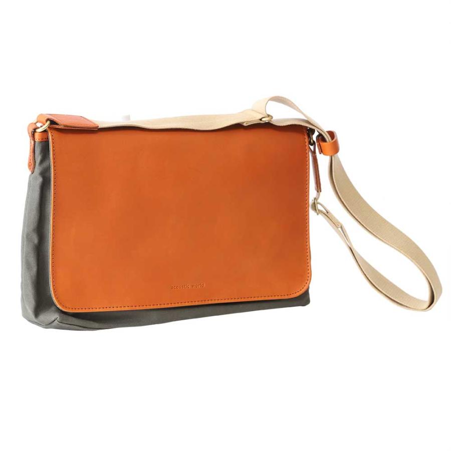 【ポイント10倍】acoustic world アコースティック・ワールド FRANK フランク フラップ ショルダーバッグ 横型 日本製 本革 帆布 キャメル aw00203-CA acoustic world（アコースティックワールド） 【ポイント10倍