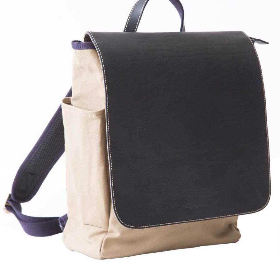 【ポイント10倍】acoustic world アコースティック・ワールド FRANK フランク フラップ バックパック リュック A4 日本製 本革 帆布 ネイビー aw00208-NV acoustic world（アコースティックワールド） 【ポイント10倍