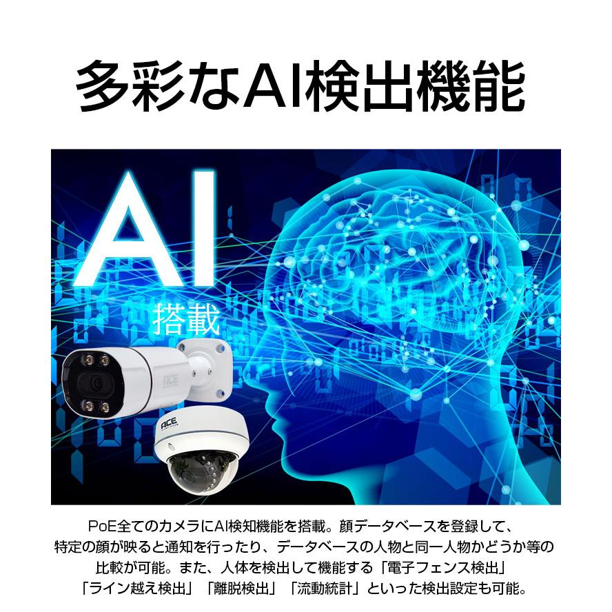 ACE SECURITY SYSTEM 防犯カメラ 増設 交換用 屋外 PoE対応 AI顔検知