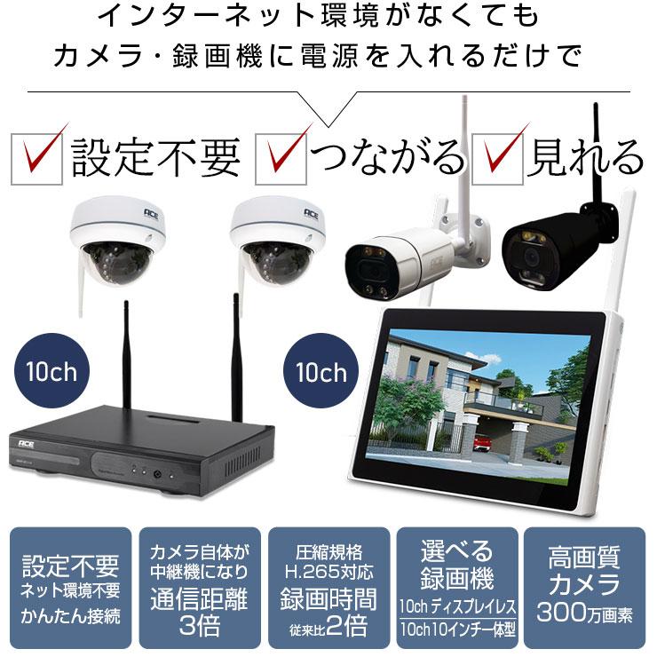 防犯カメラ セット 2台 4台 6台 8台 10台 屋外 ワイヤレス モニター 付き 監視 家庭用 300万画素 NVR｜monosupply｜04