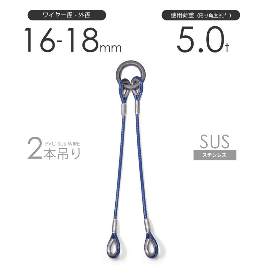 2本吊りビニール被覆ステンレス玉掛けワイヤー 16-18mm(7x19 SUS 2本吊りビニール被覆ステンレス玉掛けワイヤー 16-18mm(7x19 SUS