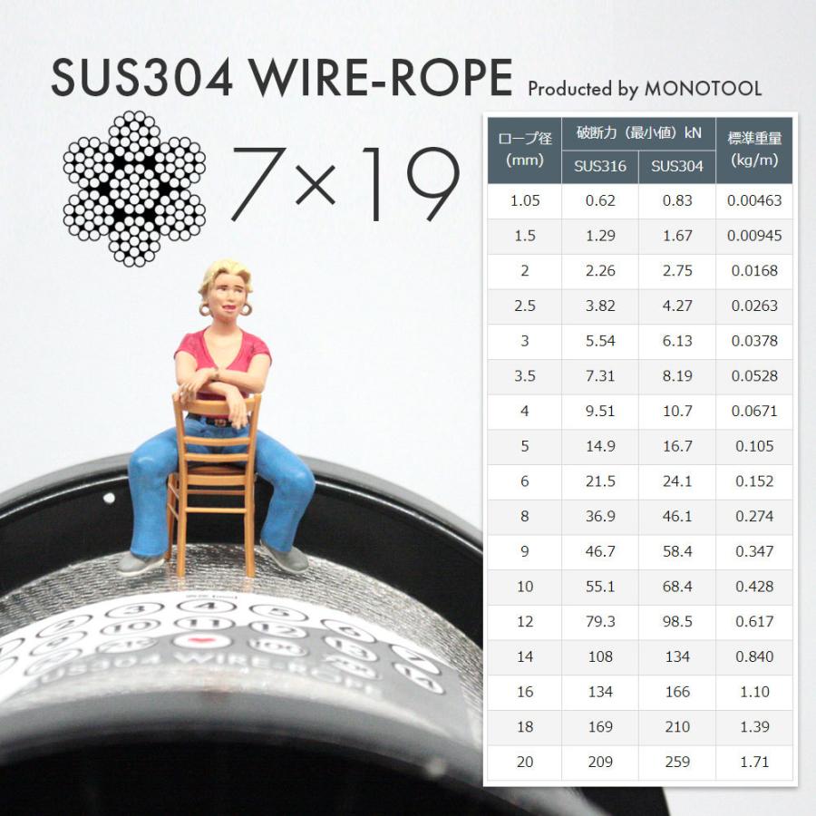 モノツール ステンレスワイヤ 6mm 7x19 200m 1巻 輸入SUS304 モノツール ステンレスワイヤ 6mm 7x19 200m 1巻 輸入SUS304
