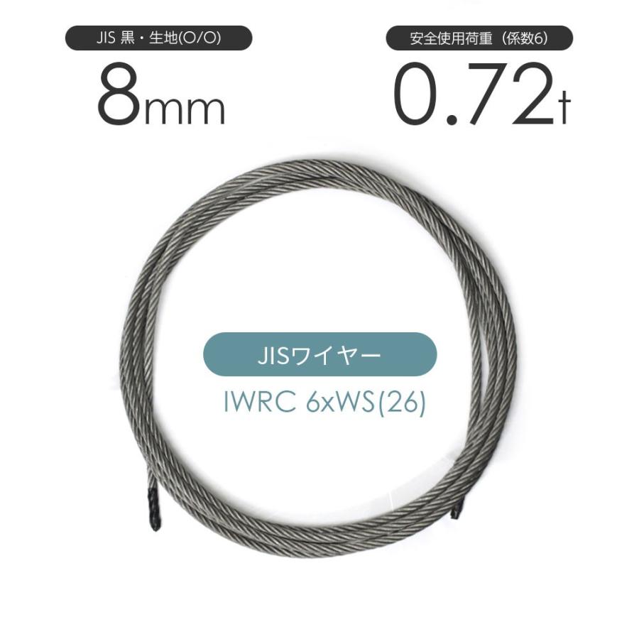 IWRC 6xWS(26) 黒・生地(O／O) 8mm カット販売 ワイヤーロープ : モノ