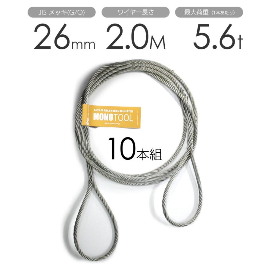 てなグッズや 26mm（8.5分）x2m JISメッキ(G/O) 編み込みワイヤー 玉掛けワイヤーロープ 玉掛ワイヤー フレミッシュ 10本組  スリング、吊具 - www.oroagri.eu