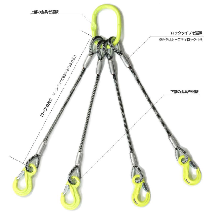4本吊り 玉掛けワイヤー φ16mm 黒(O/O) 使用荷重:5.99t オーダー 4本吊り 玉掛けワイヤー φ16mm 黒(O/O) 使用荷重:5.99t オーダー