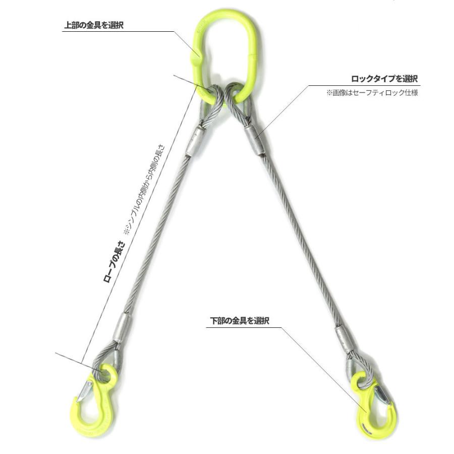 2本吊り 玉掛けワイヤー φ14mm メッキ(G/O) 使用荷重:3.11t 2本吊り 玉掛けワイヤー φ14mm メッキ(G/O) 使用荷重:3.11t