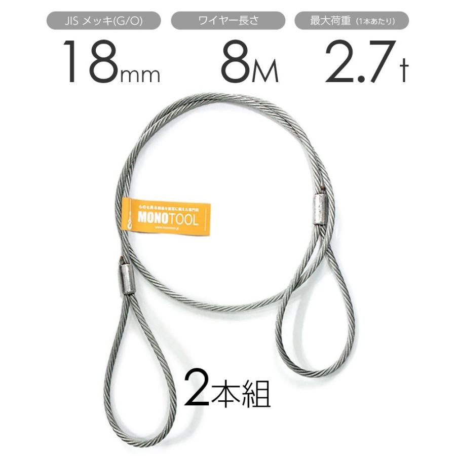 玉掛けワイヤー 2本組 両アイロック加工 メッキ 18mmx8m : モノ 玉掛けワイヤー 2本組 両アイロック加工 メッキ 18mmx8m : モノ