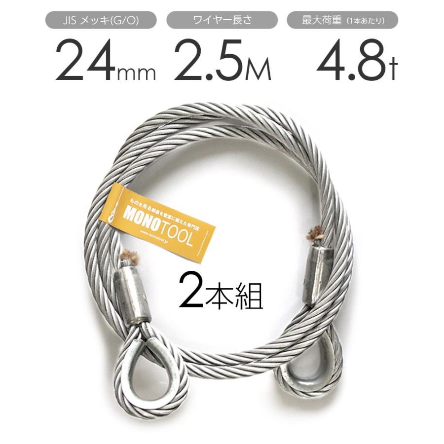 玉掛けワイヤー 2本組 両シンブル メッキ 24mmx2.5m : モノツール