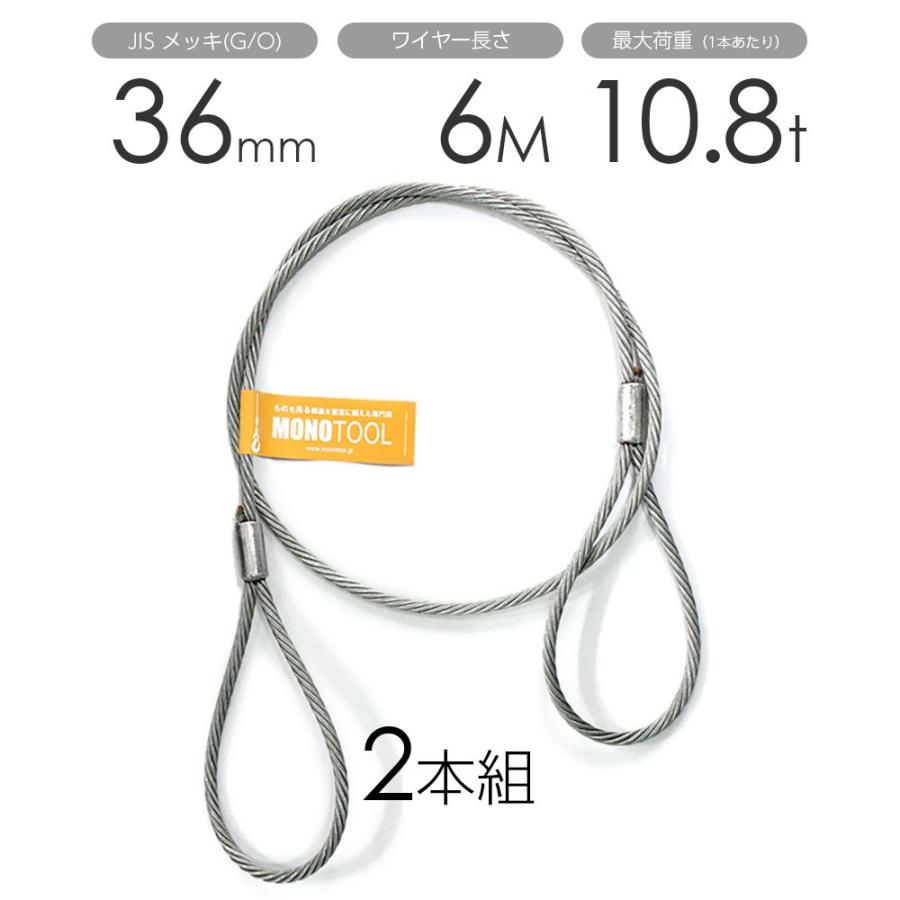 玉掛けワイヤー 2本組 両アイロック加工 メッキ 36mmx6m : モノ 玉掛けワイヤー 2本組 両アイロック加工 メッキ 36mmx6m : モノ