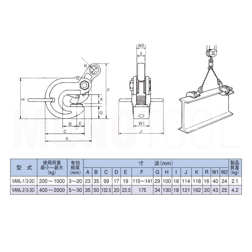 イーグルクランプ 鉄鋼用クランプ 形鋼横つり用 VANL型 VANL-1 イーグルクランプ 鉄鋼用クランプ 形鋼横つり用 VANL型 VANL-1