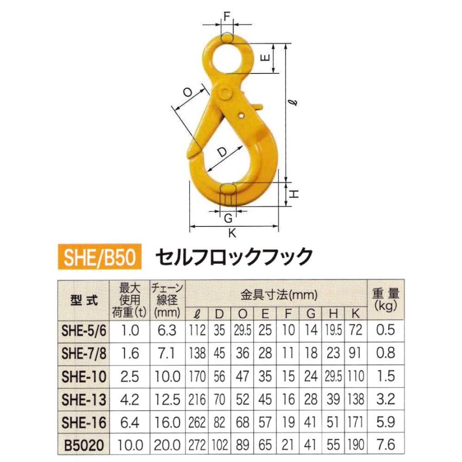 リフテック セルフロックフック SHE-13 アイタイプ 使用荷重4.2t リフテック セルフロックフック SHE-13 アイタイプ 使用荷重4.2t
