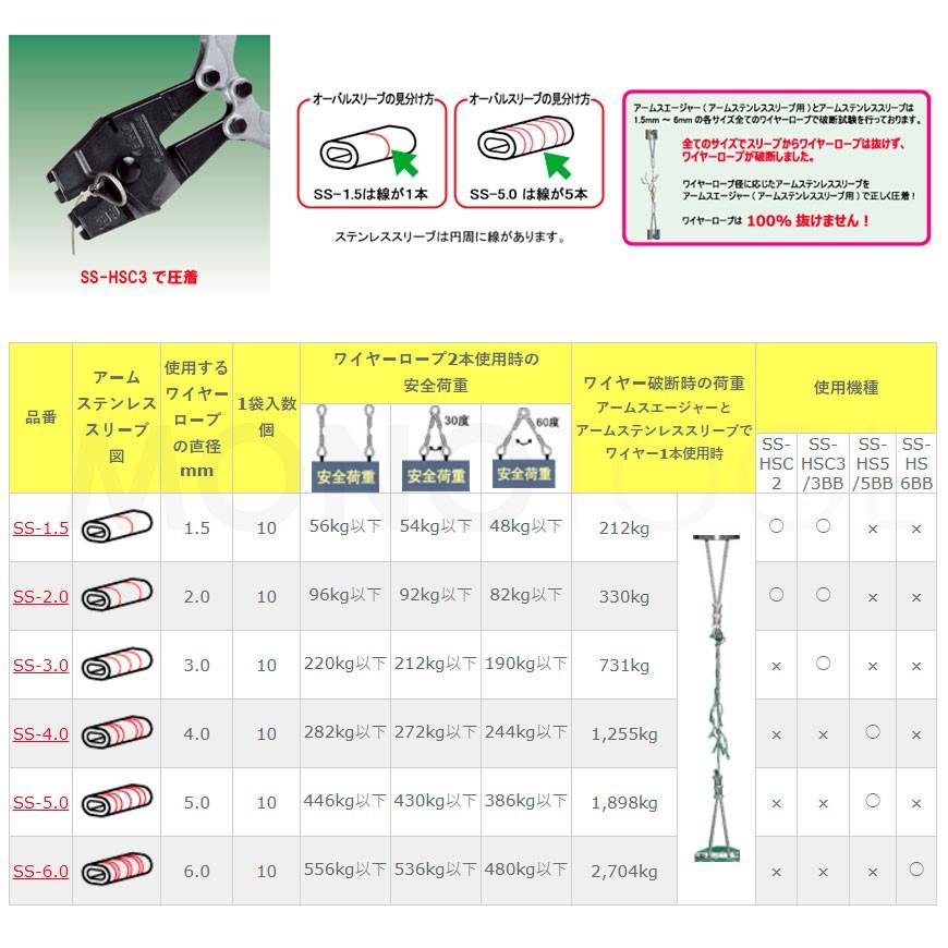 アーム産業 SS-3.0 アームステンレススリーブ ワイヤー経φ3.0mm 1袋 