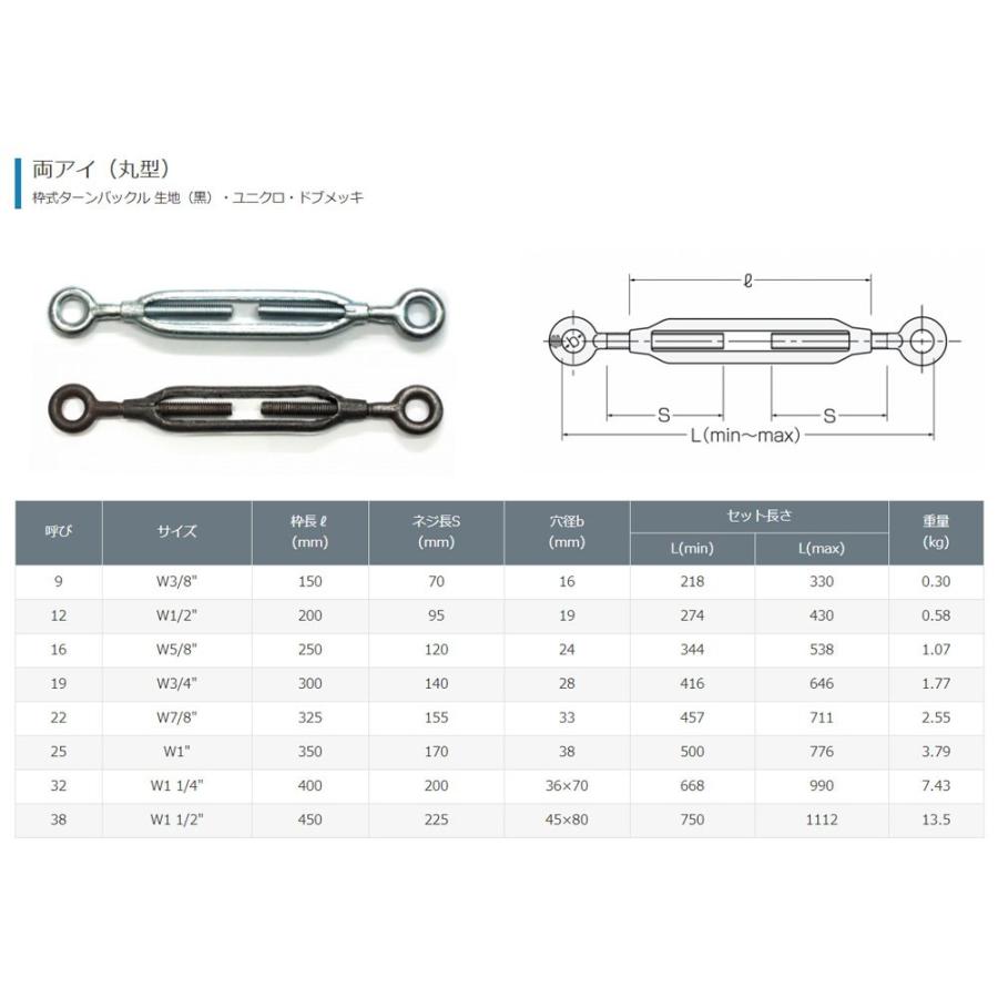 枠式ターンバックル アイ&アイ 生地(黒) 呼び22 |  | 01