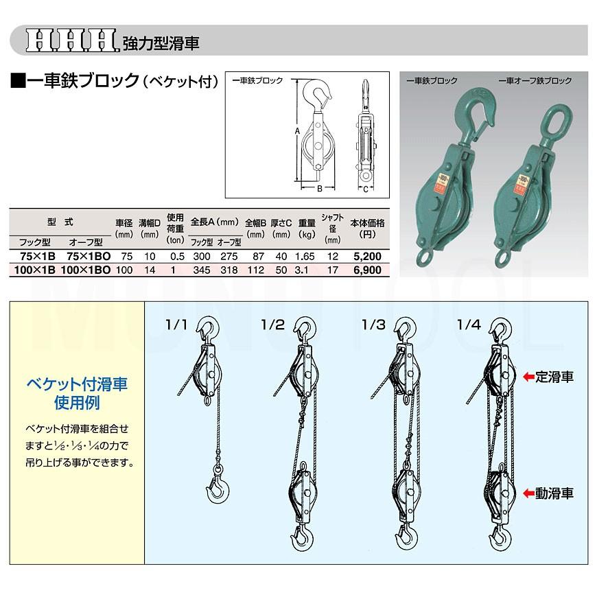 3H スリーエッチ 強力型滑車 1車鉄ブロック(ベケット付)オーフ型