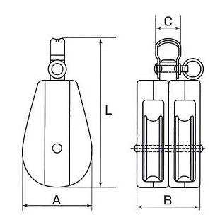 【ひめじや】Aブロック 2車 AS-56 50mm(回転式)使用ロープ径~φ12 滑車 |  | 01