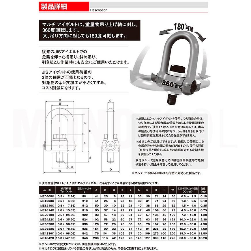マルチアイボルト ME1008C 使用荷重0.5ton 取付ボルトM10 : モノ