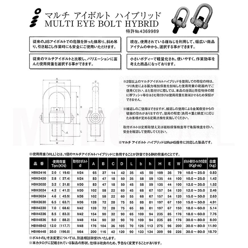 マルチアイボルト ハイブリッド HBM4836 使用荷重9.0ton 取付 マルチアイボルト ハイブリッド HBM4836 使用荷重9.0ton 取付