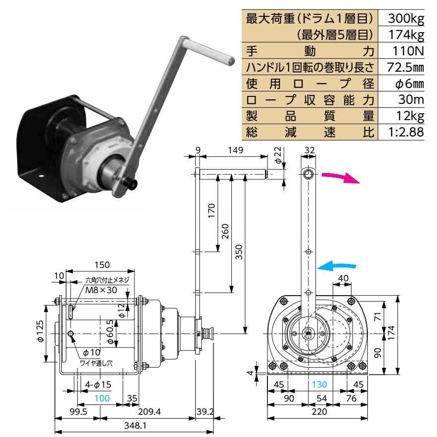 富士製作所 ポータブルウインチ PNW-300N 定格荷重300kg : モノ 富士製作所 ポータブルウインチ PNW-300N 定格荷重300kg : モノ