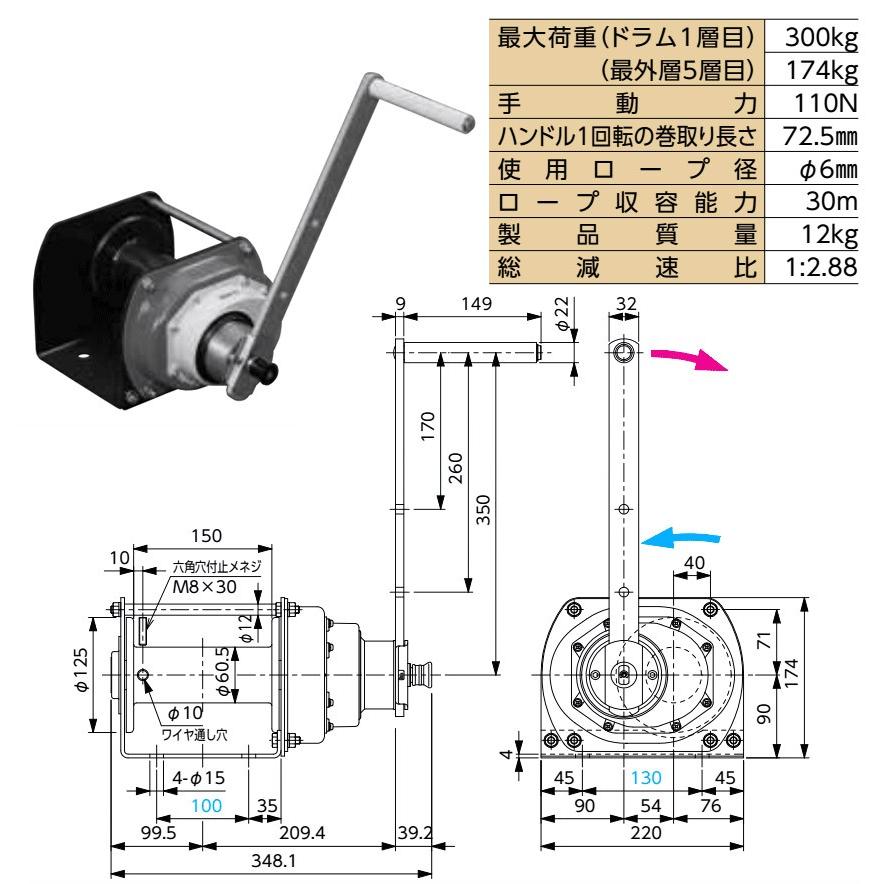 ウィンチ　300kg　富士製作所　PSW-300 富士製作所 ポータブルウィンチ PSW-300N 1個（直送品） - アスクル