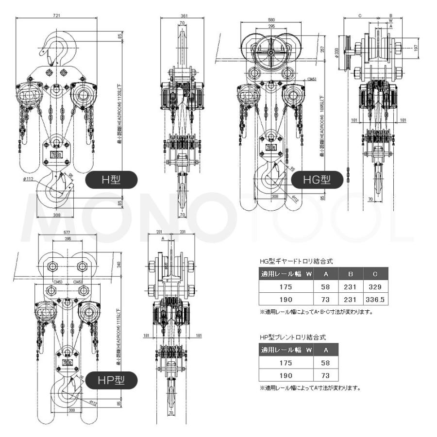 象印チェンブロック スーパー100 チェーンブロック H型 H-20 20t 標準揚程3.5m H-20035｜monotool｜04