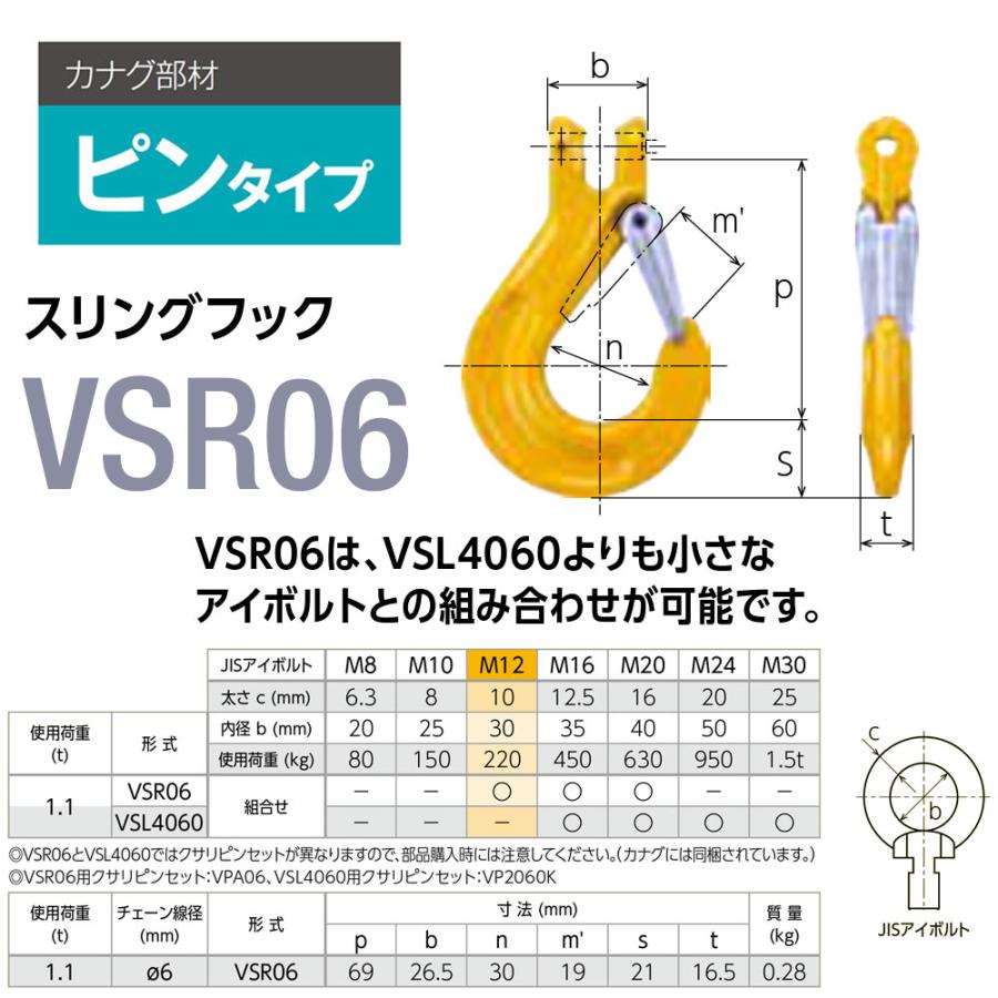 キトー VSR06 ※旧VSL2060 スリングフックVSL φ6mm 使用荷重1.1t キトー VSR06 ※旧VSL2060 スリングフックVSL φ6mm 使用荷重1.1t