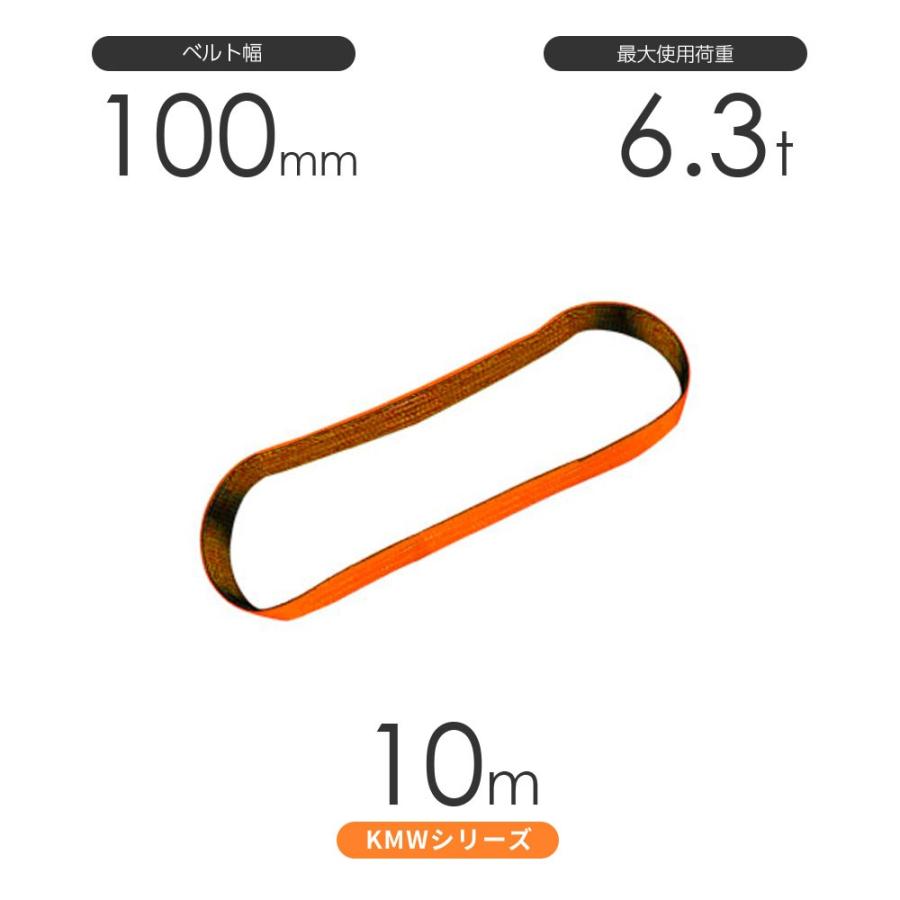 国産ナイロンスリング KMWシリーズ（1色） エンドレス形（N型）幅100mm×10m 使用荷重:6.3t 丸善織物