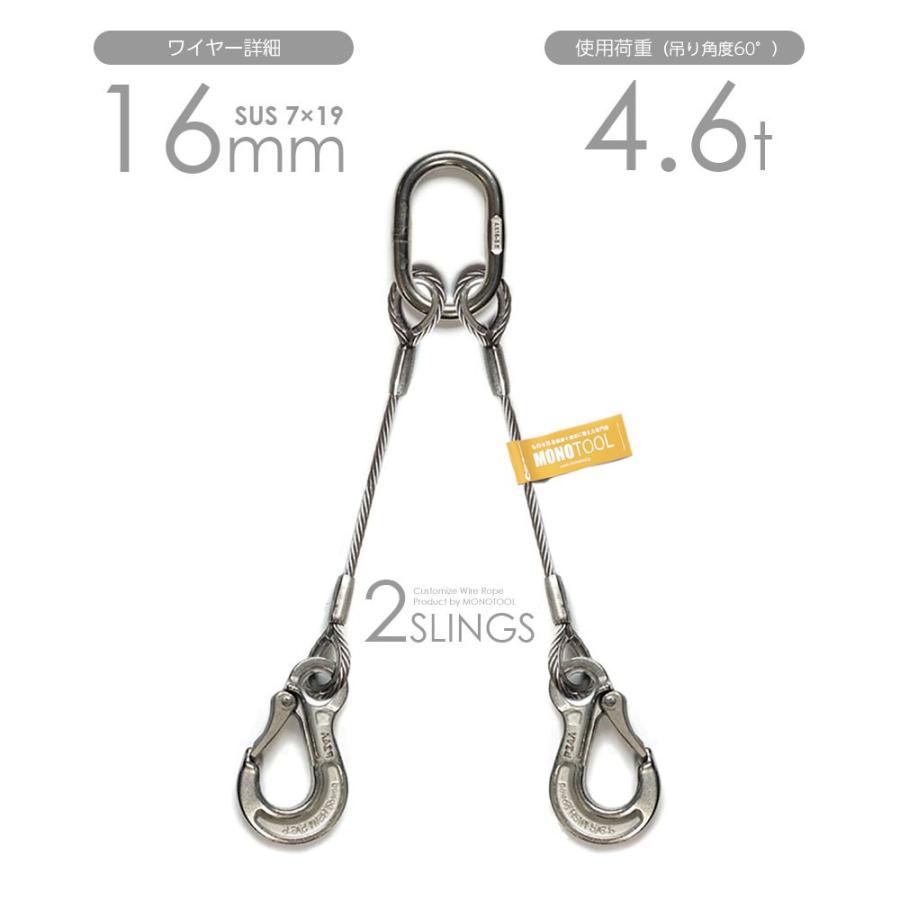 2本吊りALLステンレスワイヤー 16mm(7x19 国産SUS) リング 2本吊りALLステンレスワイヤー 16mm(7x19 国産SUS) リング