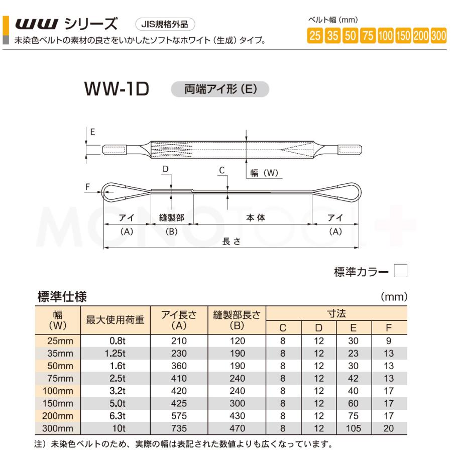 国産ナイロンスリング WWシリーズ（未染色） 両端アイ形（E型）幅100mm