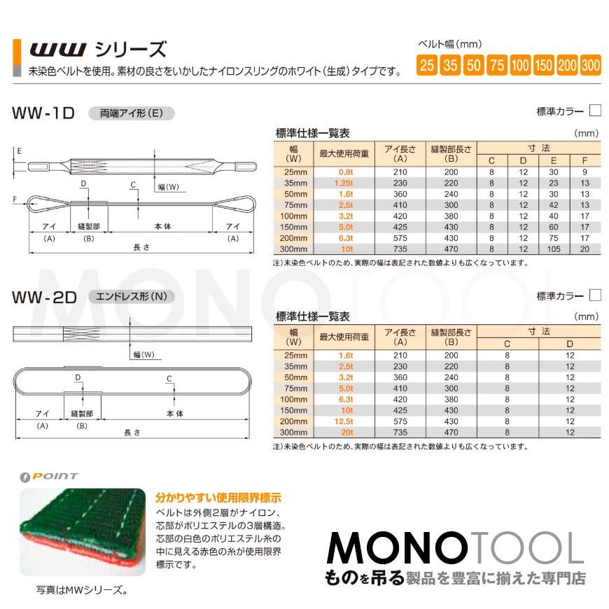 国産ナイロンスリング WWシリーズ(未染色) 両端アイ形(E型 国産ナイロンスリング WWシリーズ(未染色) 両端アイ形(E型
