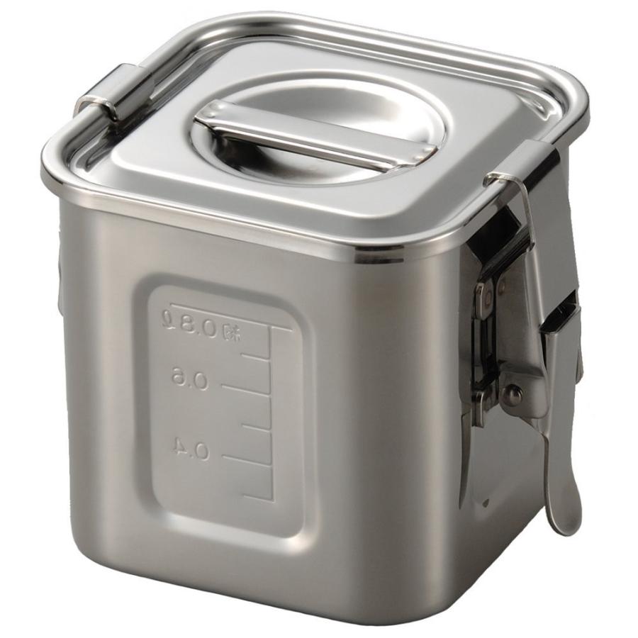 18-8ステンレス製 目盛付角キッチンポット パッキン・フック付 30cm