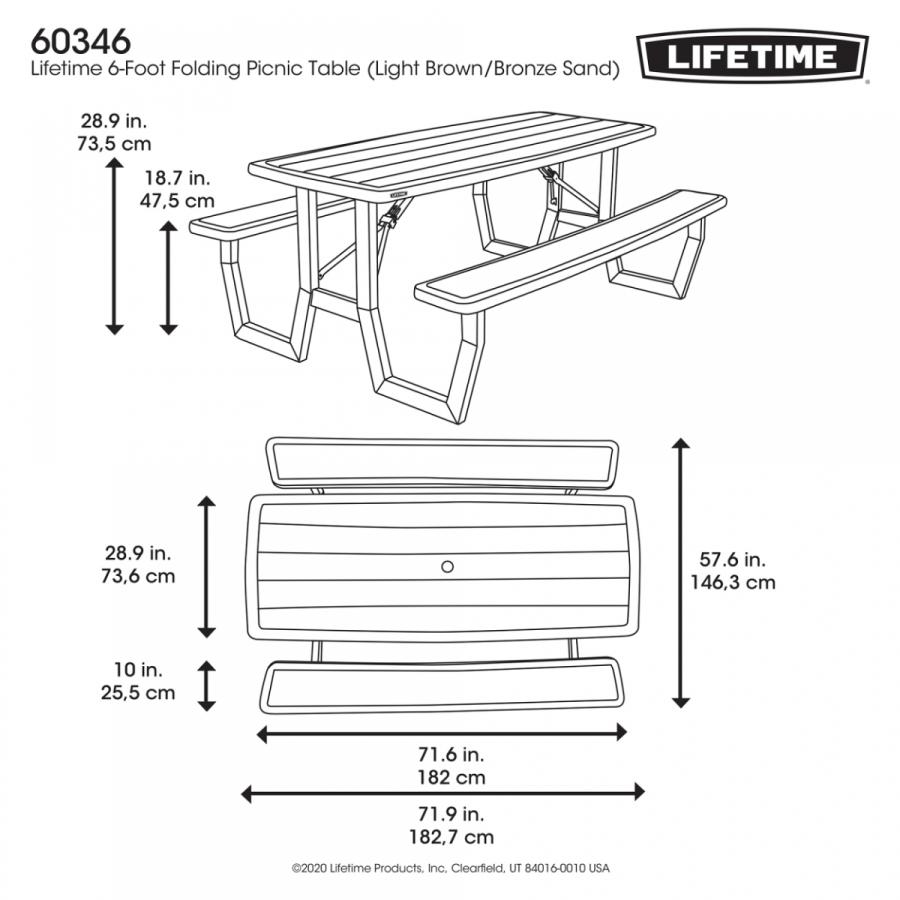 当日発送品 ライフタイム フレーム ピクニックテーブル 6~8人用  LIFETIME Frame Picnic Table 6-Foot パラソル穴付｜monoworld-japan｜04