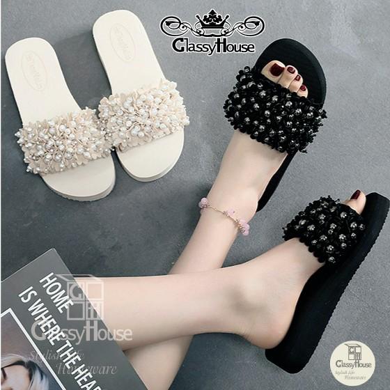 ビーチサンダル レディース 厚底 3cmヒール 可愛い お洒落 クラッシィハウス ナチュラルエレガント パール フリルサンダル C19ss 3 1 005 1 Classy House 通販 Yahoo ショッピング