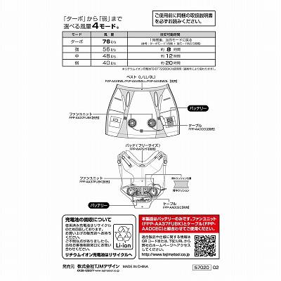 Tajima（タジマ） FB-BT7296BK-N 清涼ファン風雅パッド バッテリー