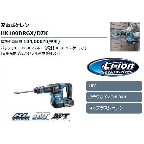 マキタ 充電式ケレン HK180DRGX (18V/6.0Ah) バッテリBL1860B×2・充電器DC18RF・ケース付｜monoyell｜02