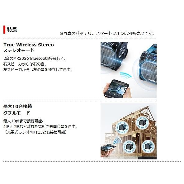 マキタ 充電式スピーカ MR203B（黒）（本体のみ) ※バッテリ・充電器