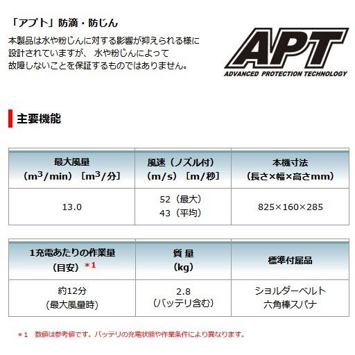 マキタ 充電式ブロア MUB184DRGX　(18V/6.0Ah)(バッテリBL1860B×2本・充電器DC18RF付）｜monoyell｜05